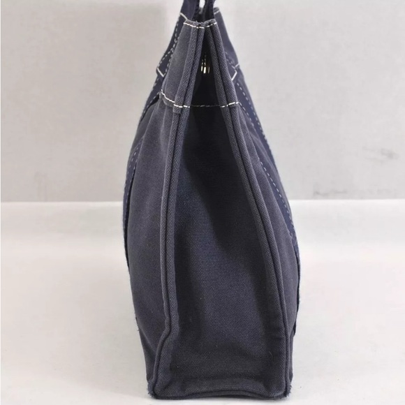 HERMES Vintage Deauville PM Hand Tote Bag Purse Canvas Navy Blue 3221M - Picture 5 of 16